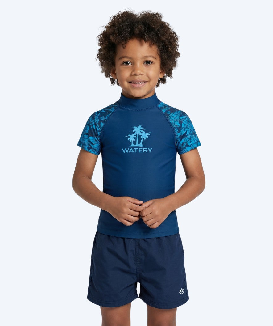 Watery UV Shirt für Kinder - Katsu Kurzarm Rashguard - Blau/Donkerblau