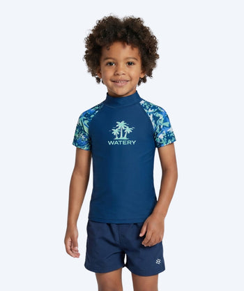 Watery UV Shirt für Kinder - Katsu Kurzarm Rashguard - Hellblau/Dunkelblau