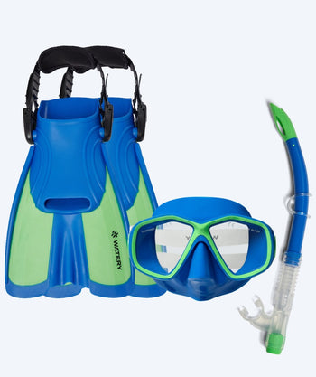 Watery Schnorchelset für Kinder (4-10) - Tropical - Blau/Grün