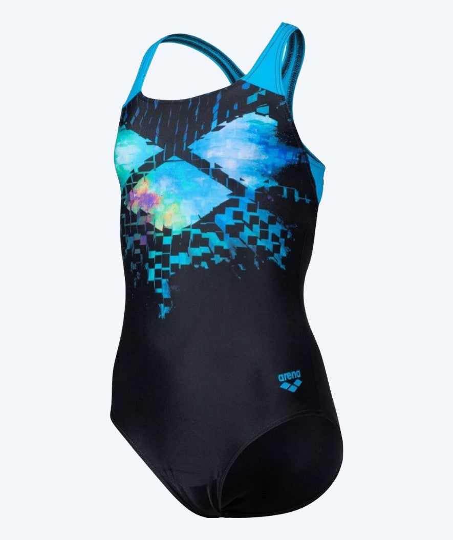 Arena Badeanzug für Mädchen - Mehrfarbig Pixels Pro Back - Schwarz/Blau