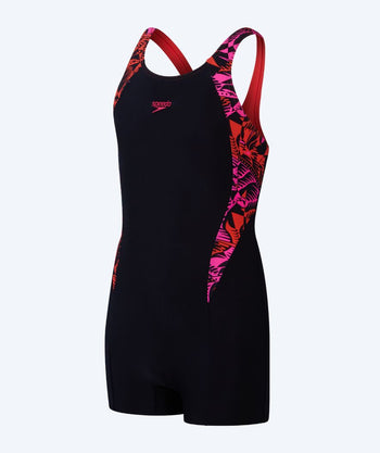 Speedo Badeanzug mit Beinen für Mädchen - Printed Panel Legsuit - Schwarz/Rosa