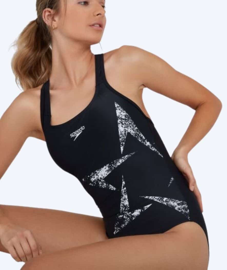 Speedo Badeanzug für Damen - Boomstar Placement Racerback - Schwarz/weiß