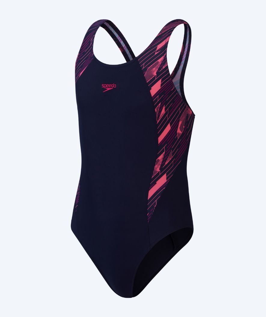 Speedo Badeanzug für Mädchen - Hyperboom Splice Muscleback - Dunkelblau/rosa