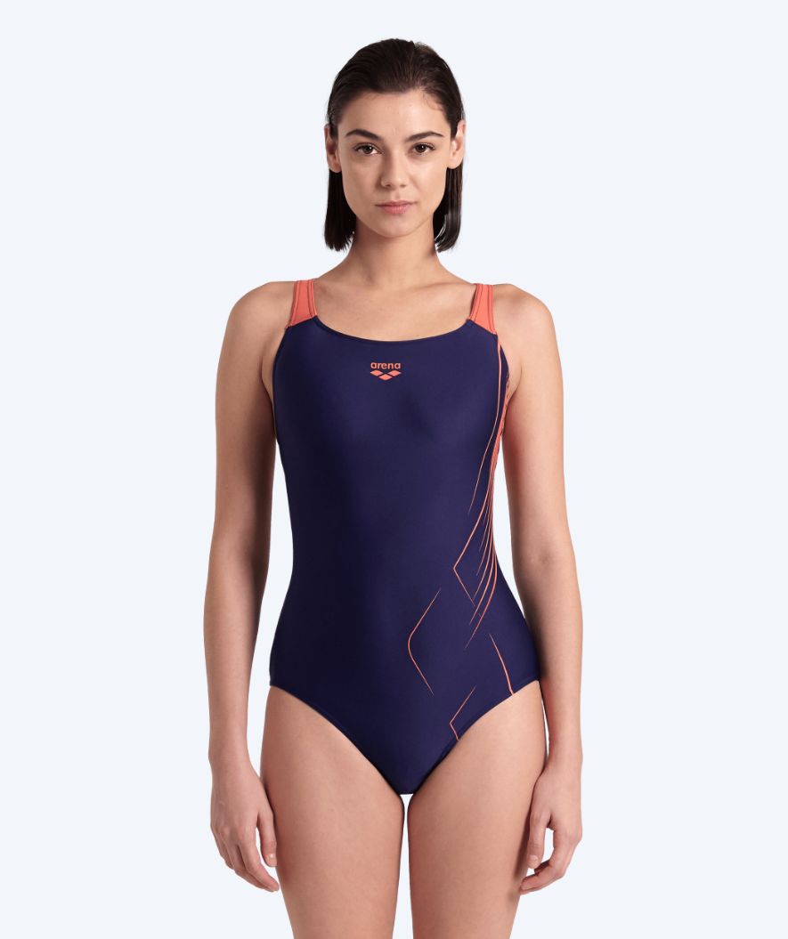 Arena Badeanzug für Damen - Swim Pro Graphic - Dunkelblau/rosa