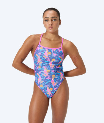 Speedo Badeanzug für Damen - Allover Digital V-Back - Donkerblau/hellrosa