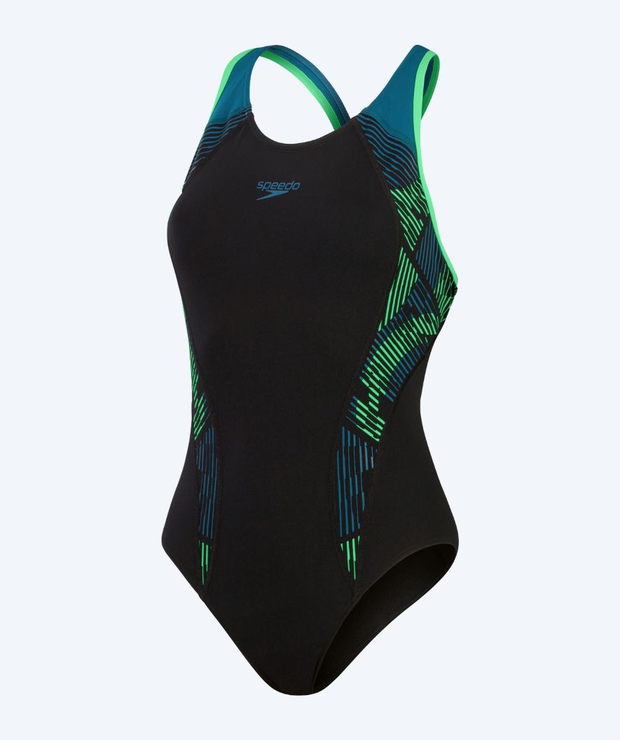 Speedo Badeanzug für Damen - Placement Laneback - Schwarz/grün
