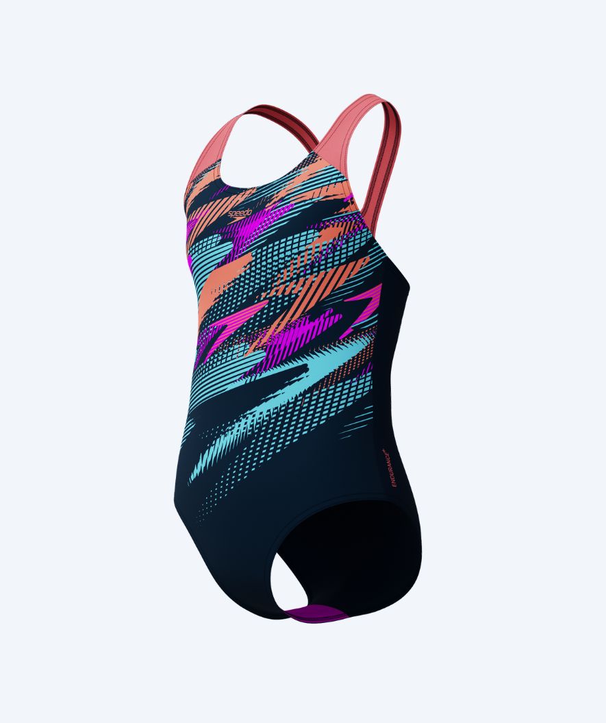 Speedo Badeanzug für Mädchen - Digital Placement Splashback - Schwarz/hellrosa