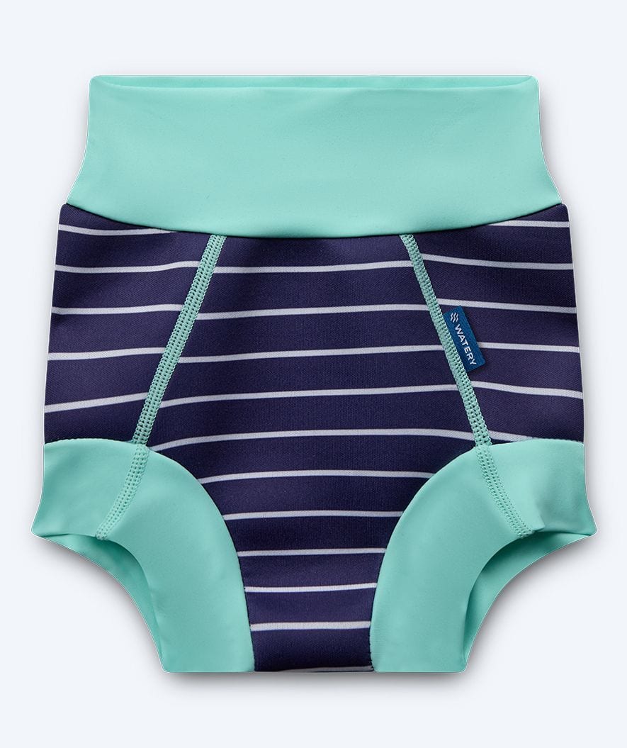 Watery Badehose für Kinder - Neopren Schwimmwindel - Turquoise Stripes
