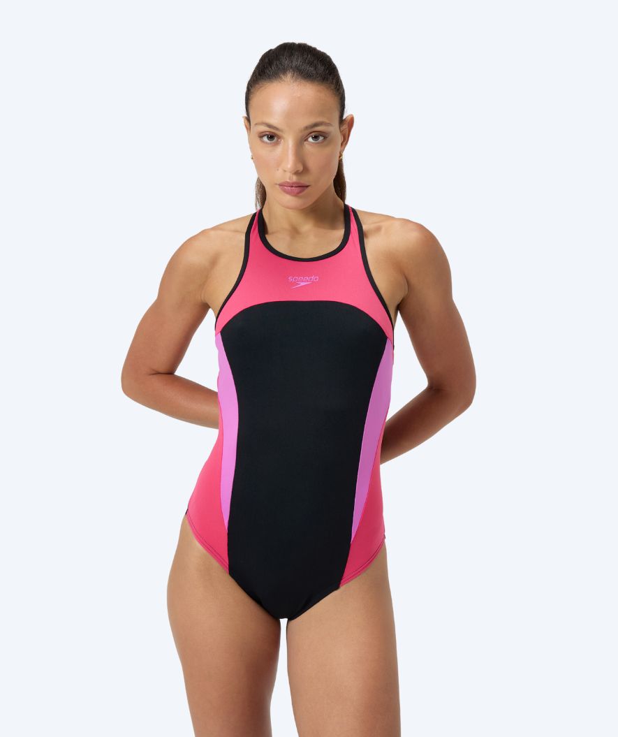 Speedo Badeanzug für Damen - Splice Cross Back - Schwarz/hellrosa