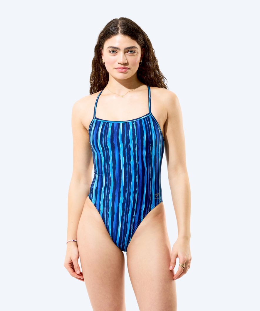 Speedo Badeanzug für Damen - Printed Web Back - Dunkelblau/Hellblau