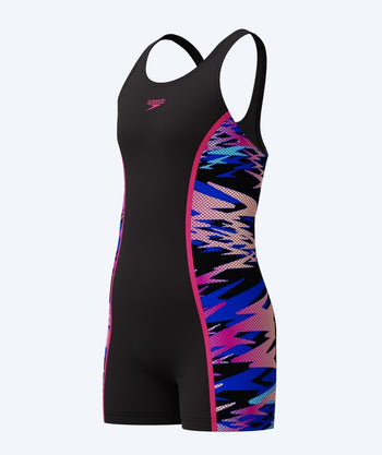 Speedo Badeanzug mit Bein für Mädchen - Hyperboom Splice Muscleback - Schwarz/Rosa/Mehrfarbig
