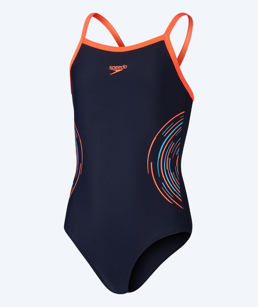 Speedo Badeanzug für Mädchen - Plastisol Placement Muscleback - Dunkelblau/Orange