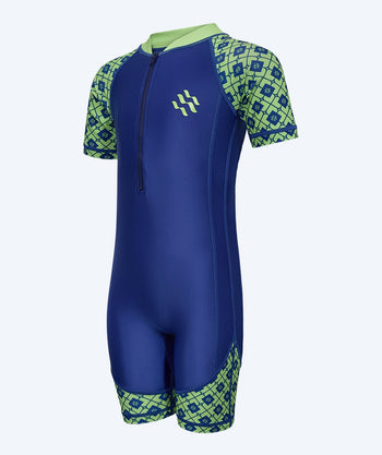 Watery UV Anzug für Kinder - Athena Kurzarm Rashguard - Grün/Donkerblau