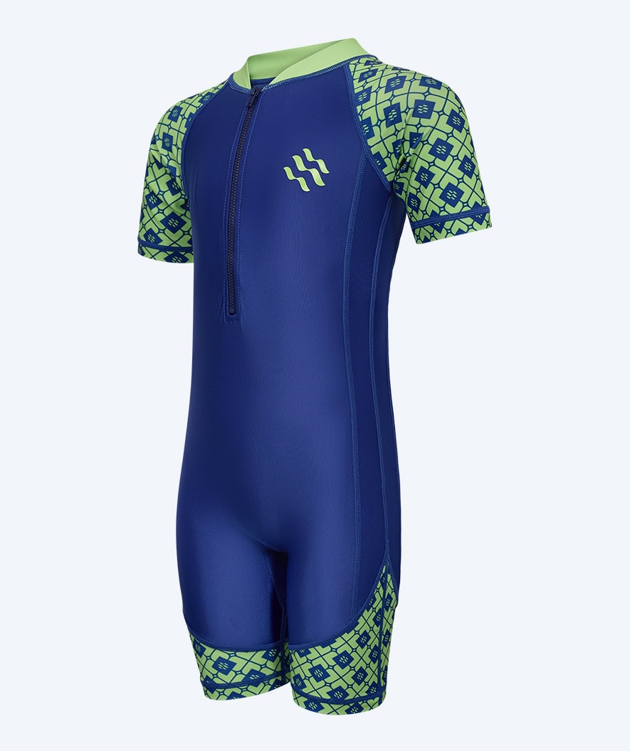 Watery UV Anzug für Kinder - Athena Kurzarm Rashguard - Grün/Donkerblau