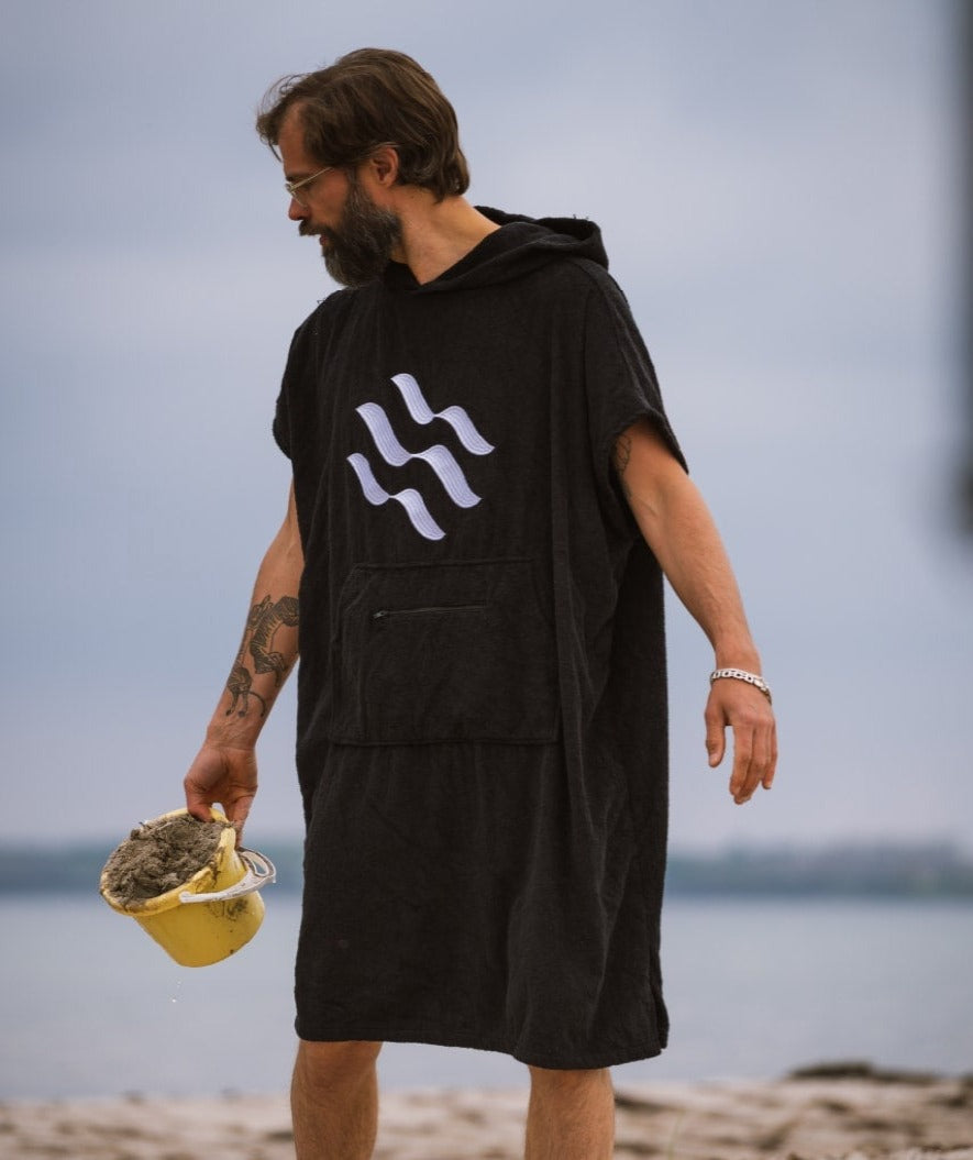 Watery Badeponcho für Erwachsene - Baumwolle - Schwarz