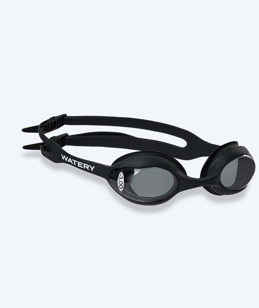 Watery kurzsichtige Schwimmbrille mit Sehstärke für Kinder - (-1.0) bis (-5.5) - Matira - Schwarz (Smoke Scheiben)
