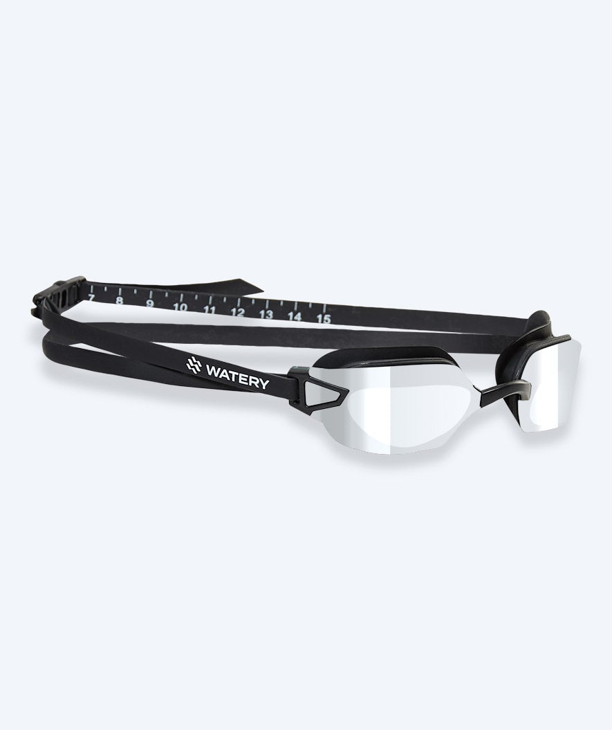 Watery Wettkampf Schwimbrille für Kinder - Power Lane - Schwarz/Silber
