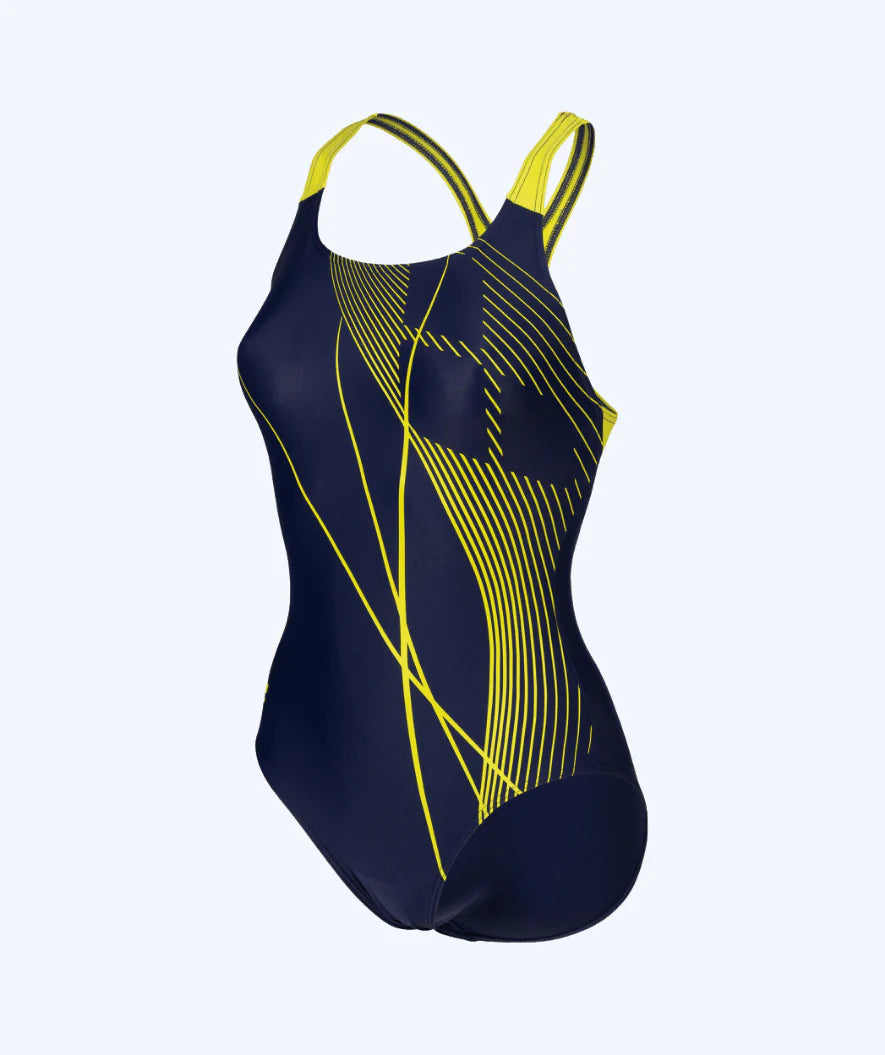 Arena Badeanzug für Damen - Branch - dunkelblau/ gelb