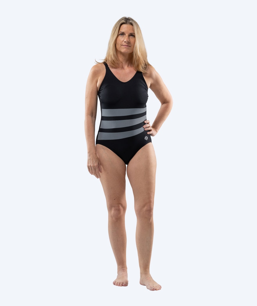 Watery Badeanzug mit Einlage für Damen - Mystique Stripes - Schwarz